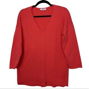 Madewell Deckhouse Cotton Wool Coral VNeck Lightweight 3/4 Sleeve Sweater Top M